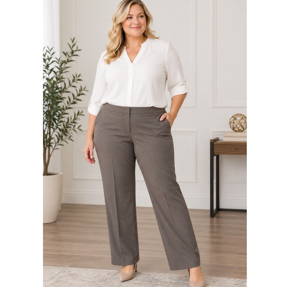 Tahari Arthur S. Levine Women's 22W Brown Dress Pants Straight Leg Career Slacks
